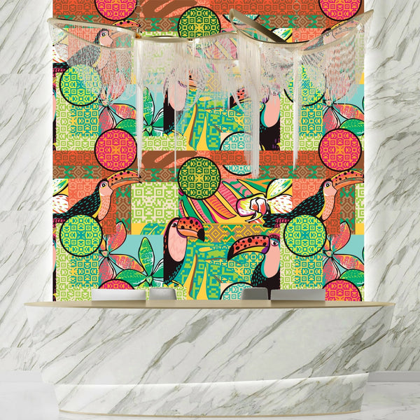 Fun Tropical Wallpaper, Toucan and Amazon Motives Mural, Oversized Custom Size Wall Art, Non - Woven, Non - Adhesive, Modern Wall Paper, Removable - Adawall Wallpaper - Registered Trade Accounts Only, Wallpaper Wholesale Account - W77868 - Adawall Wholesale - Wallpaper Wholesaler