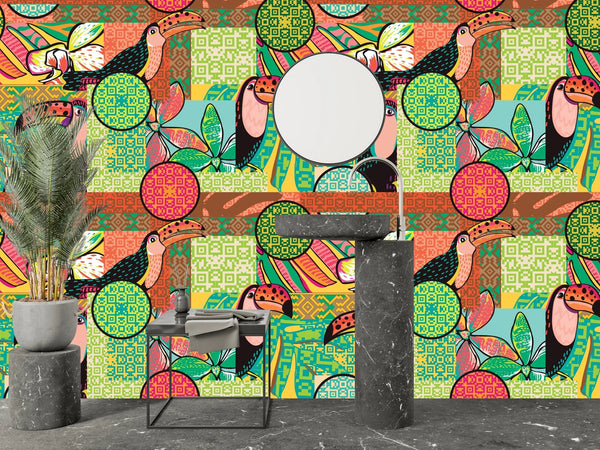 Fun Tropical Wallpaper, Toucan and Amazon Motives Mural, Oversized Custom Size Wall Art, Non - Woven, Non - Adhesive, Modern Wall Paper, Removable - Adawall Wallpaper - Registered Trade Accounts Only, Wallpaper Wholesale Account - W77868 - Adawall Wholesale - Wallpaper Wholesaler
