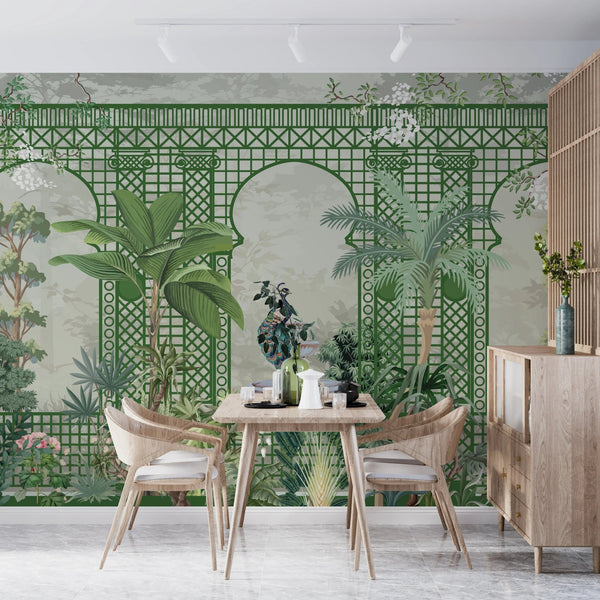 Garden and Peacock Wallpaper,Botanic and Lattice Wall Mural, Oversized Custom Size Wall Art, Non - Woven, Non - Adhesive, Modern Wall Paper, Removable - Adawall Wallpaper - Registered Trade Accounts Only, Wallpaper Wholesale Account - W77506 - Adawall Wholesale - Wallpaper Wholesaler