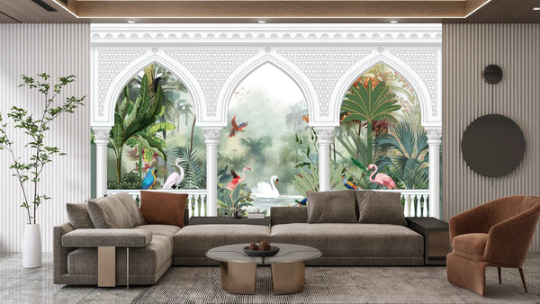 Garden Arch Wallpaper, Birds Mural, Oversized Custom Size Wall Art, Non - Woven, Non - Adhesive, Modern Wall Paper, Removable - Adawall Wallpaper - Registered Trade Accounts Only, Wallpaper Wholesale Account - W77784 - Adawall Wholesale - Wallpaper Wholesaler