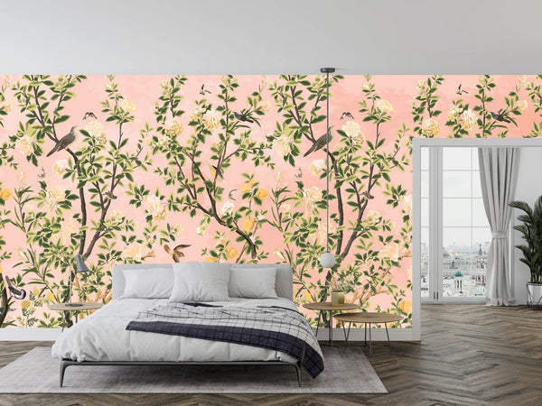 Garden of Peonies Wallpaper, Birds, Floral Mural, Oversized Custom Size Wall Art, Non - Woven, Non - Adhesive, Modern Wall Paper, Removable - Adawall Wallpaper - Registered Trade Accounts Only, Wallpaper Wholesale Account - W78000 - Adawall Wholesale - Wallpaper Wholesaler
