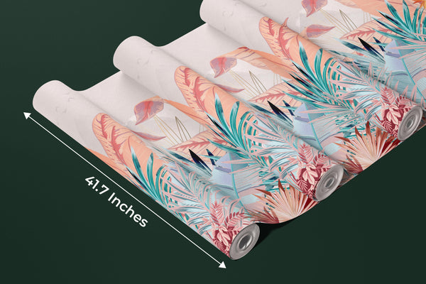 Tropical Forest Wallpaper, Pastel Colors Mural, Oversized Custom Size Wall Art, Non-Woven, Non-Adhesive, Modern Wall Paper, Removable