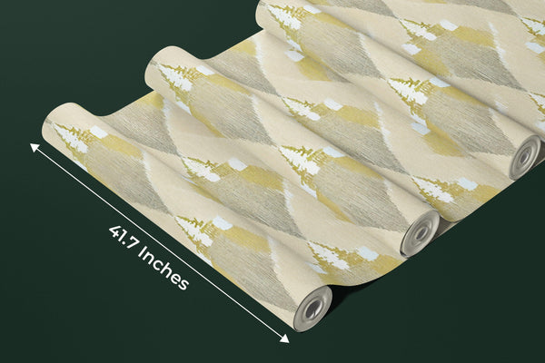 Ethnic Ikat Wallpaper, Yellow Boho Mural, Oversized Custom Size Wall Art, Non-Woven, Non-Adhesive, Modern Wall Paper, Removable