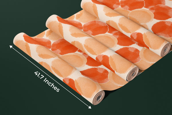 Orange Watercolor Shapes and Stains Wallpaper, Seamless Pattern Mural, Oversized Custom Size Wall Art, Non-Woven, Non-Adhesive, Modern Wall Paper, Removable