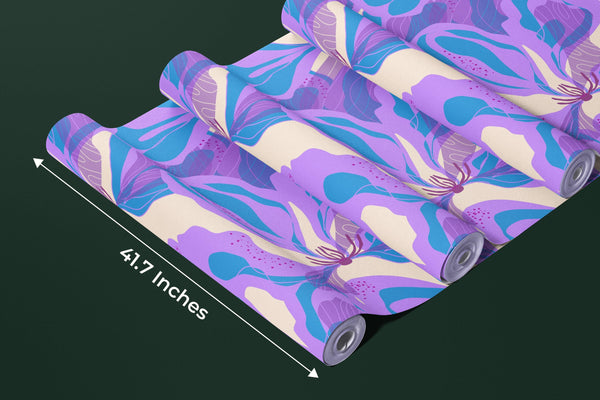 Abstract Purple Flowers Wallpaper, Seamless Pattern Mural, Oversized Custom Size Wall Art, Non-Woven, Non-Adhesive, Modern Wall Paper, Removable