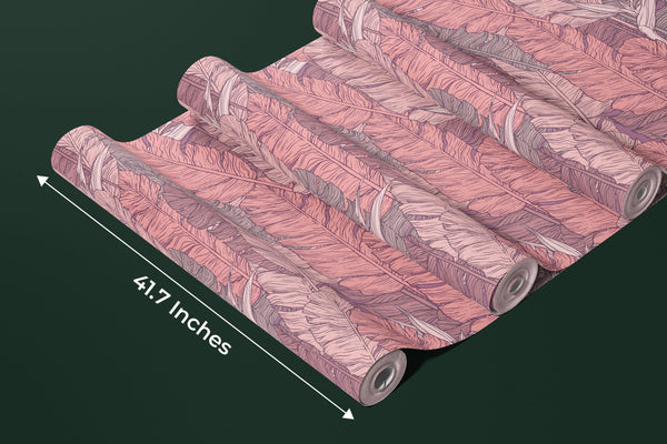 Coral Tropical Leaves Wallpaper, Seamless Pattern Mural, Oversized Custom Size Wall Art, Non-Woven, Non-Adhesive, Modern Wall Paper, Removable