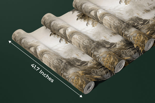 Tropical Wallpaper, Foggy Forest Mural, Oversized Custom Size Wall Art, Non-Woven, Non-Adhesive, Modern Wall Paper, Removable