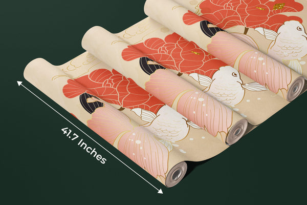 Chinese Goldfish Wallpaper, Luxury Gold Style Mural, Oversized Custom Size Wall Art, Non-Woven, Non-Adhesive, Modern Wall Paper, Removable