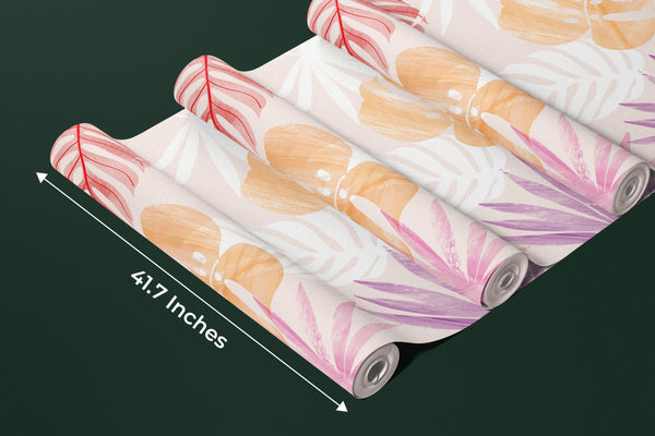 Tropical Art Wallpaper, Colorful Leaves Mural, Oversized Custom Size Wall Art, Non-Woven, Non-Adhesive, Modern Wall Paper, Removable