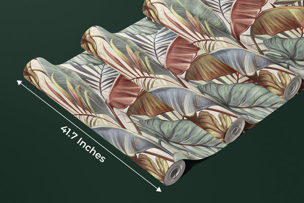 Brown and Green Leaves Wallpaper, Natural Wall Mural, Oversized Custom Size Wall Art, Non-Woven, Non-Adhesive, Modern Wall Paper, Removable