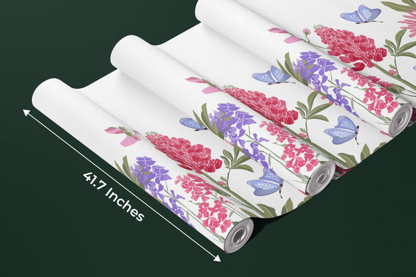 Spring Flowers Wallpaper, Seamless Pattern Mural, Oversized Custom Size Wall Art, Non-Woven, Non-Adhesive, Modern Wall Paper, Removable