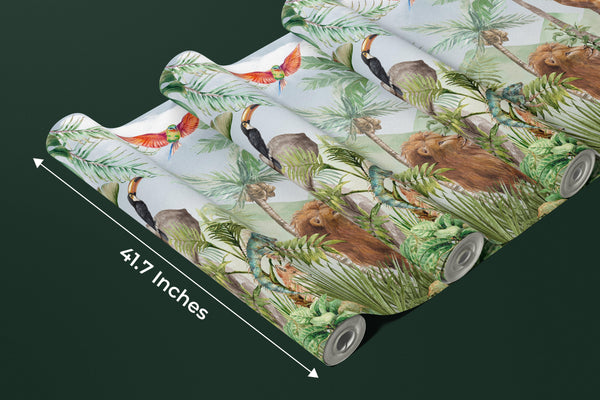 African Animals Wallpaper, Watercolor Wildlife Mural, Oversized Custom Size Wall Art, Non-Woven, Non-Adhesive, Modern Wall Paper, Removable