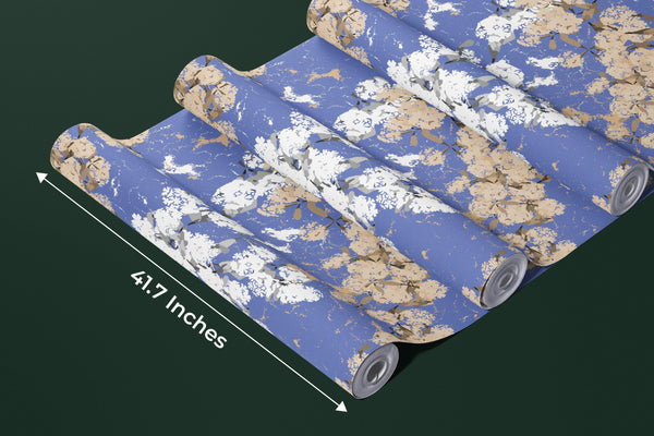 Abstract Floral, Blue Background Wallpaper, Seamless Pattern Mural, Oversized Custom Size Wall Art, Non-Woven, Non-Adhesive, Modern Wall Paper, Removable