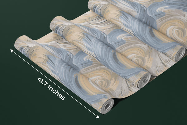 Abstract Blue and Beige Wallpaper, Seamless Pattern Mural, Oversized Custom Size Wall Art, Non-Woven, Non-Adhesive, Modern Wall Paper, Removable