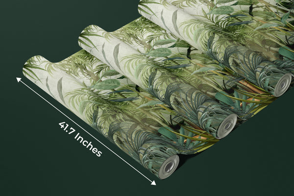 Green Trees Wallpaper, Tropical Wall Mural, Oversized Custom Size Wall Art, Non-Woven, Non-Adhesive, Modern Wall Paper, Removable