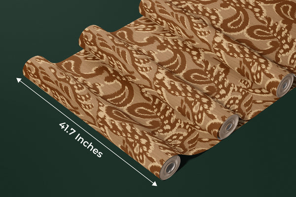 Brown Ikat Wallpaper, Seamless Pattern Mural, Oversized Custom Size Wall Art, Non-Woven, Non-Adhesive, Modern Wall Paper, Removable