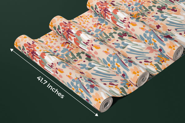 Floral Liberty Pattern Wallpaper, Plants Background Mural, Oversized Custom Size Wall Art, Non-Woven, Non-Adhesive, Modern Wall Paper, Removable