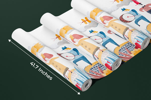 A Cheerful Friends Wallpaper, Travels Mural, Oversized Custom Size Wall Art, Non-Woven, Non-Adhesive, Modern Wall Paper, Removable