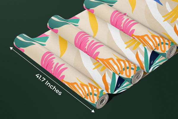 Abstract Art Wallpaper, Botanical, Birds Mural, Oversized Custom Size Wall Art, Non-Woven, Non-Adhesive, Modern Wall Paper, Removable