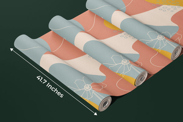 Floral Shape Abstract Wallpaper, Colorful Mural, Oversized Custom Size Wall Art, Non-Woven, Non-Adhesive, Modern Wall Paper, Removable