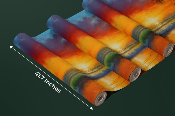 Tropical Beach, Golden Hour Wallpaper, Oil Painting Mural, Oversized Custom Size Wall Art, Non-Woven, Non-Adhesive, Modern Wall Paper, Removable