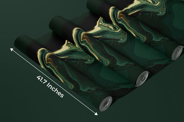 Dark Emerald Green Marble Wallpaper, Gold Abstract Mural, Oversized Custom Size Wall Art, Non-Woven, Non-Adhesive, Modern Wall Paper, Removable