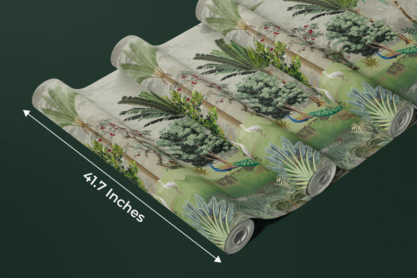 Palm Trees Tropical Wallpaper, Mughal Garden Wall Mural, Oversized Custom Size Wall Art, Non-Woven, Non-Adhesive, Modern Wall Paper, Removable