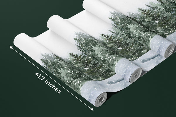 Winter Snowy Forest Wallpaper, Watercolor Mural, Oversized Custom Size Wall Art, Non-Woven, Non-Adhesive, Modern Wall Paper, Removable