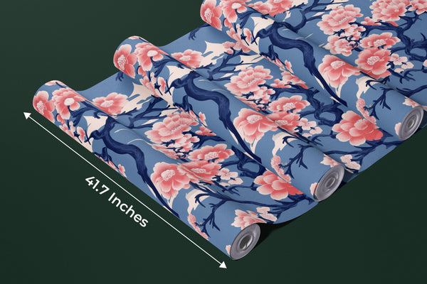 Traditional Japanese Kimono Wallpaper, Sakura Pattern Mural, Oversized Custom Size Wall Art, Non-Woven, Non-Adhesive, Modern Wall Paper, Removable