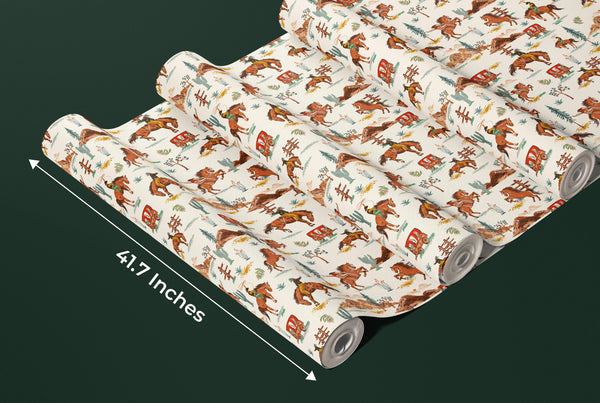 Western Cowboys Rodeo Wallpaper, Seamless Pattern Mural, Oversized Custom Size Wall Art, Non-Woven, Non-Adhesive, Modern Wall Paper, Removable