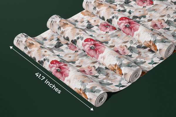 Elegant Beatiful Floral Wallpaper, Seamless Pattern Mural, Oversized Custom Size Wall Art, Non-Woven, Non-Adhesive, Modern Wall Paper, Removable