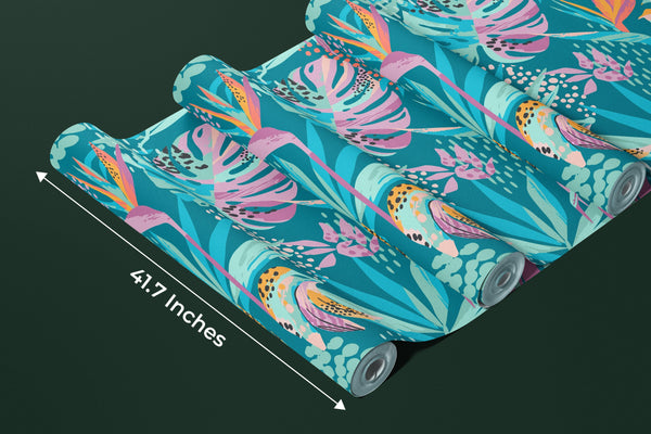 Abstract Tropical Leaves Wallpaper, Seamless Pattern Mural, Oversized Custom Size Wall Art, Non-Woven, Non-Adhesive, Modern Wall Paper, Removable