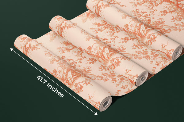 Toile de Jouy Wallpaper, Peach Fuzz Background Pattern Mural, Oversized Custom Size Wall Art, Non-Woven, Non-Adhesive, Modern Wall Paper, Removable