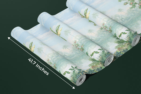 Tropic Flowers Wallpaper, Landscape Mural, Oversized Custom Size Wall Art, Non-Woven, Non-Adhesive, Modern Wall Paper, Removable