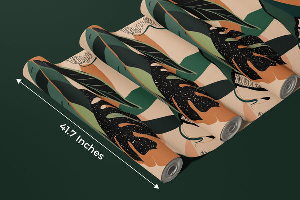 Modern Exotic Wallpaper, Jungle Plants Mural, Oversized Custom Size Wall Art, Non-Woven, Non-Adhesive, Modern Wall Paper, Removable