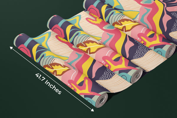 Tropical Floral Wallpaper, Abstract Mural, Oversized Custom Size Wall Art, Non-Woven, Non-Adhesive, Modern Wall Paper, Removable