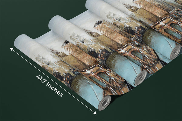 City and Bridge Wallpaper, Oil Painting Mural, Oversized Custom Size Wall Art, Non-Woven, Non-Adhesive, Modern Wall Paper, Removable