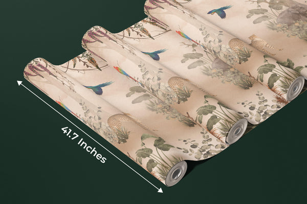 Kids Animals Wallpaper, Forest Mural, Oversized Custom Size Wall Art, Non-Woven, Non-Adhesive, Modern Wall Paper, Removable