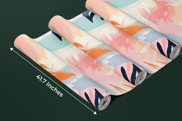 Pastel Abstract Summer Wallpaper, Seamless Pattern Mural, Oversized Custom Size Wall Art, Non-Woven, Non-Adhesive, Modern Wall Paper, Removable