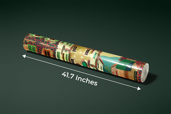 Village Square Wallpaper, Traditional Houses Mural, Oversized Custom Size Wall Art, Non-Woven, Non-Adhesive, Modern Wall Paper, Removable