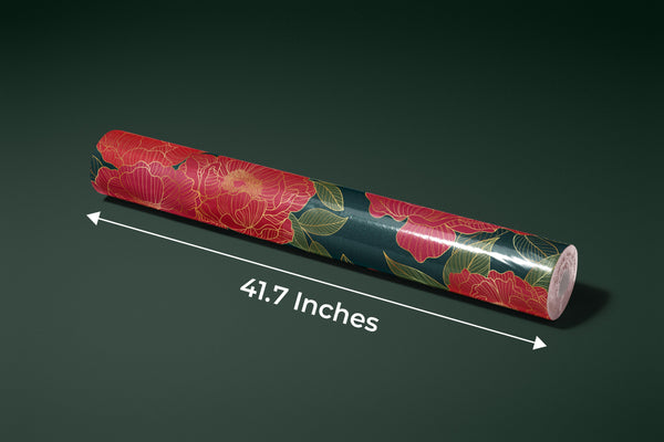 Red Peonies Wallpaper, Luxurious Gold Mural, Oversized Custom Size Wall Art, Non-Woven, Non-Adhesive, Modern Wall Paper, Removable