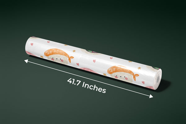 Sushi Kawaii Watercolor Food Wallpaper, Seamless Pattern Mural, Oversized Custom Size Wall Art, Non-Woven, Non-Adhesive, Modern Wall Paper, Removable