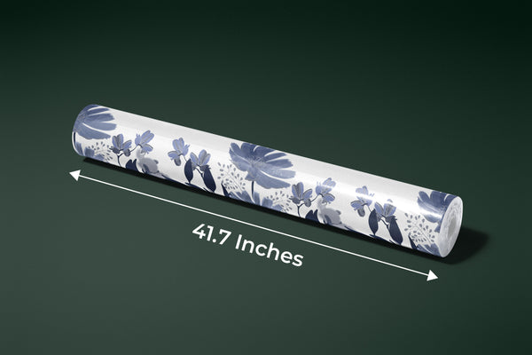 Dark Blue Floral Wallpaper, Seamless Pattern Mural, Oversized Custom Size Wall Art, Non-Woven, Non-Adhesive, Modern Wall Paper, Removable