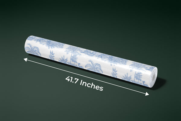 Blue Toile Jungle Wallpaper, African Animals Mural, Oversized Custom Size Wall Art, Non-Woven, Non-Adhesive, Modern Wall Paper, Removable