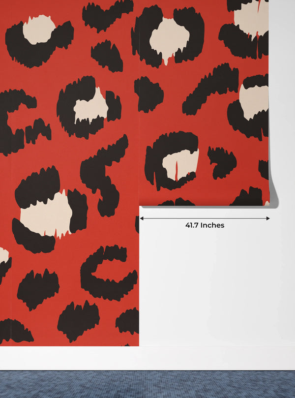 Red Leopard Skin Wallpaper, Seamless Pattern Mural, Oversized Custom Size Wall Art, Non-Woven, Non-Adhesive, Modern Wall Paper, Removable