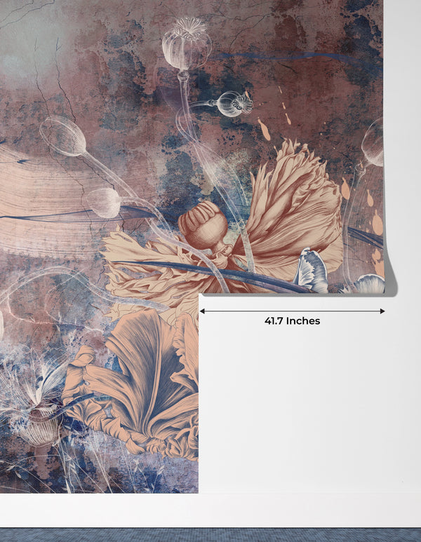 Flowers Wallpaper, Fresco Mural, Oversized Custom Size Wall Art, Non-Woven, Non-Adhesive, Modern Wall Paper, Removable