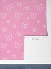 Butterflies, Pink Background Wallpaper, Seamless Pattern Mural, Oversized Custom Size Wall Art, Non-Woven, Non-Adhesive, Modern Wall Paper, Removable