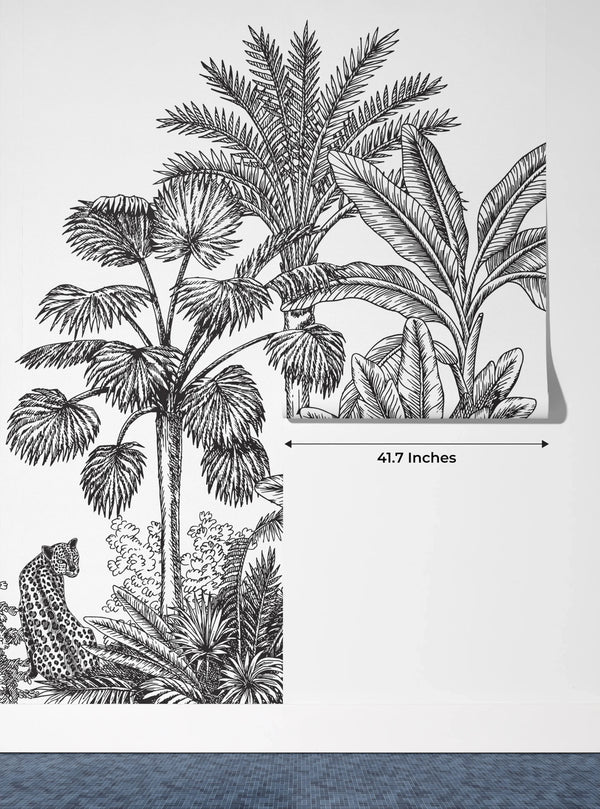 Toile Tropical Wallpaper, Vintage Mural, Oversized Custom Size Wall Art, Non-Woven, Non-Adhesive, Modern Wall Paper, Removable