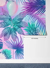 Pink and Blue Tropical Plants Wallpaper, Seamless Pattern Mural, Oversized Custom Size Wall Art, Non-Woven, Non-Adhesive, Modern Wall Paper, Removable