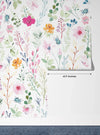 Watercolor Floral Wallpaper, Seamless Pattern Mural, Oversized Custom Size Wall Art, Non-Woven, Non-Adhesive, Modern Wall Paper, Removable